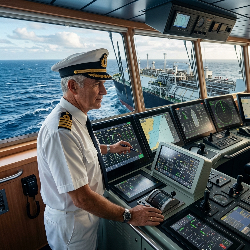 Captain on LNG Bridge
