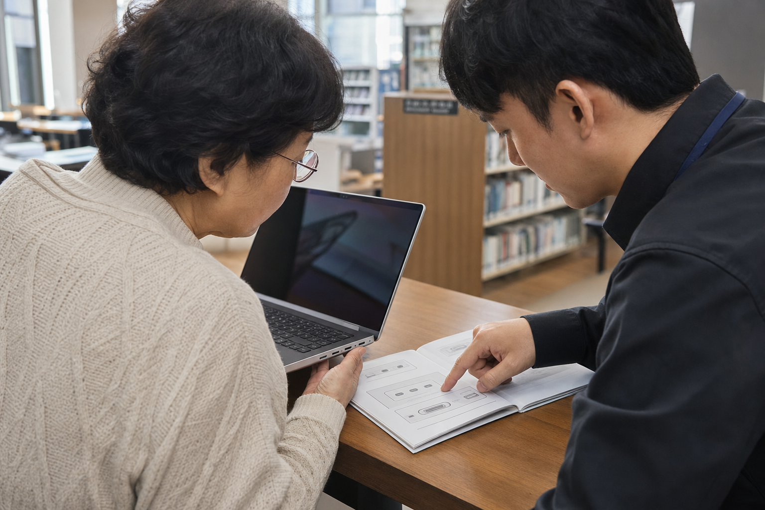 노트북의 USB-C 충전 입력 포트와 제조사 권장 조건을 설명서에서 확인하는 장면