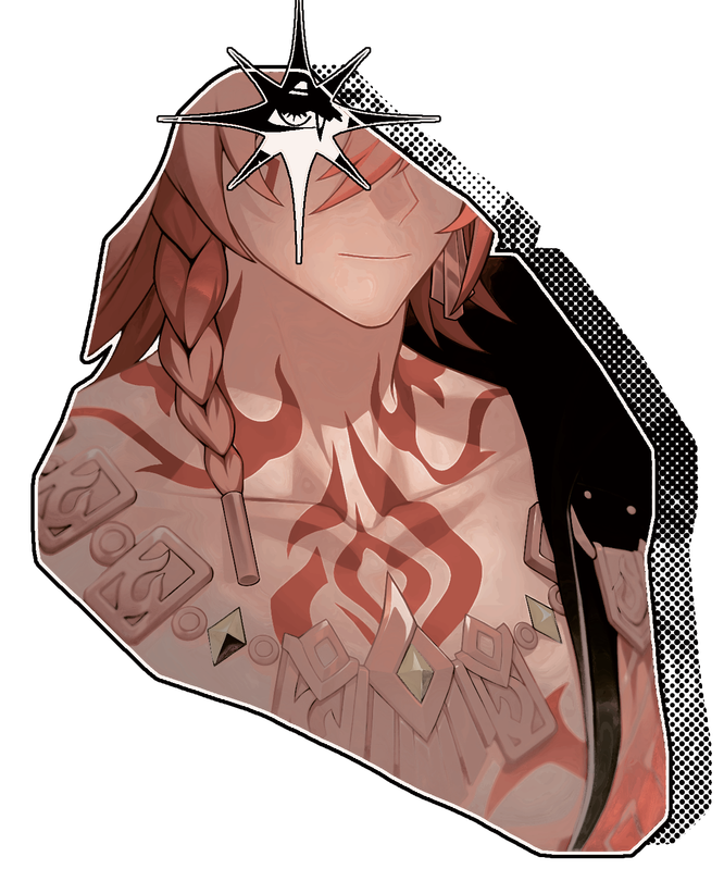 graphc if Mydei from honkai star rail made by DearestLuka