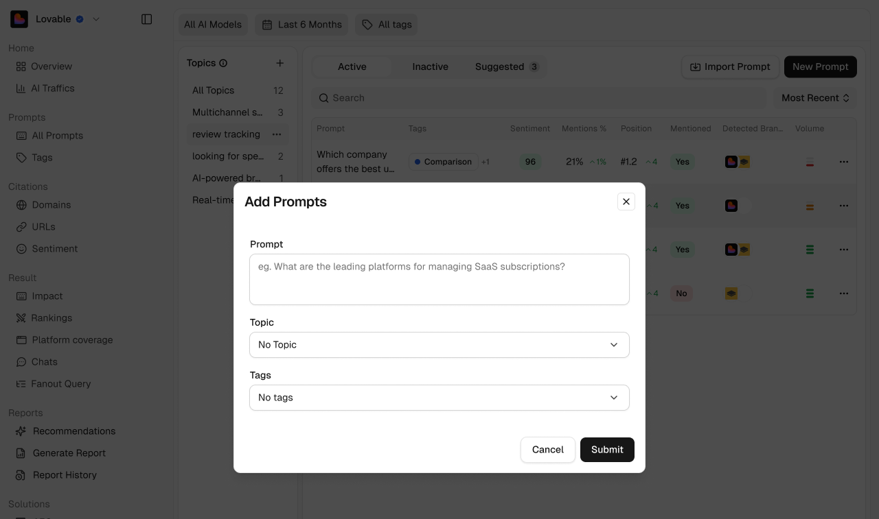 The Add Prompts dialog