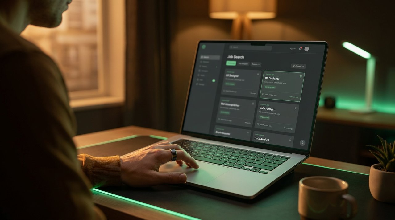 ChatGPT showing live job listing cards on a laptop screen