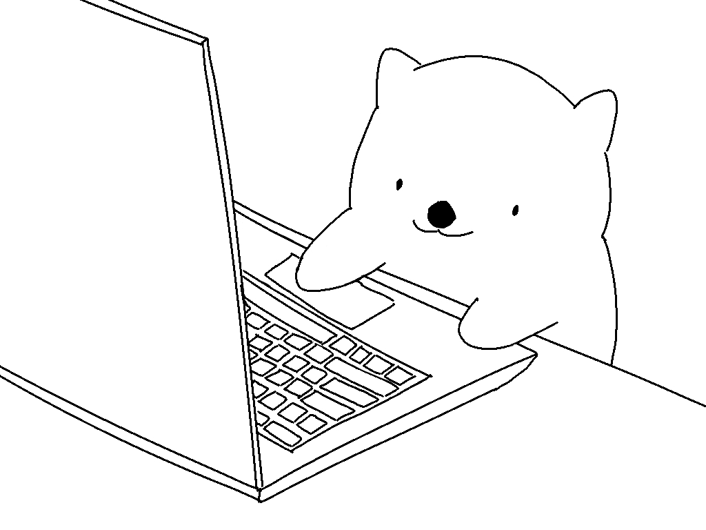A crude drawing of a wombat sitting at a laptop a la Bongo Cat