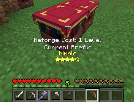 A gif showing an example of reforging, displaying that it costs 1 experience point per reforge. I was very unlucky here.