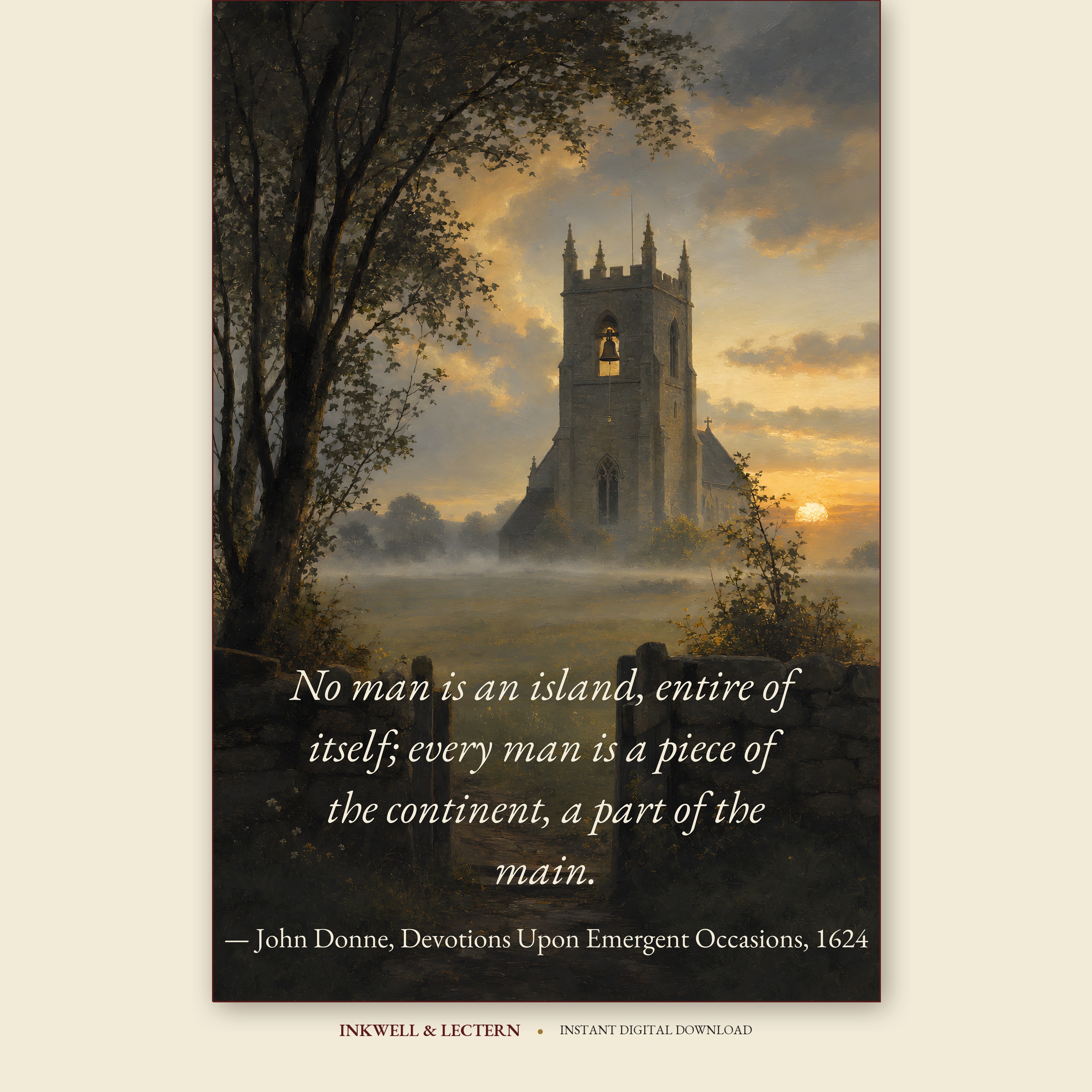 John Donne — No Man Is an Island — Christian literary quote print