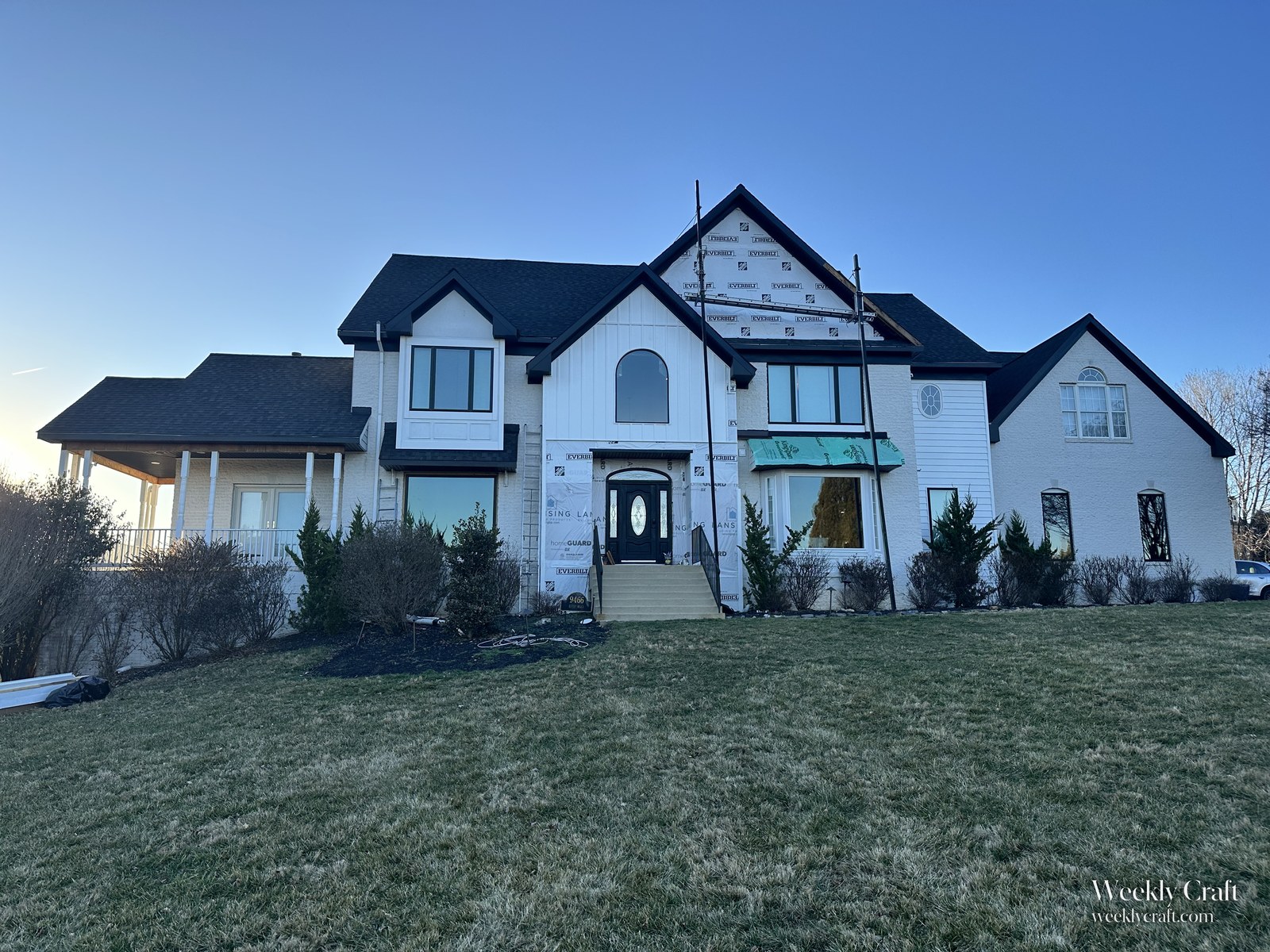 Front of the house during the exterior renovation