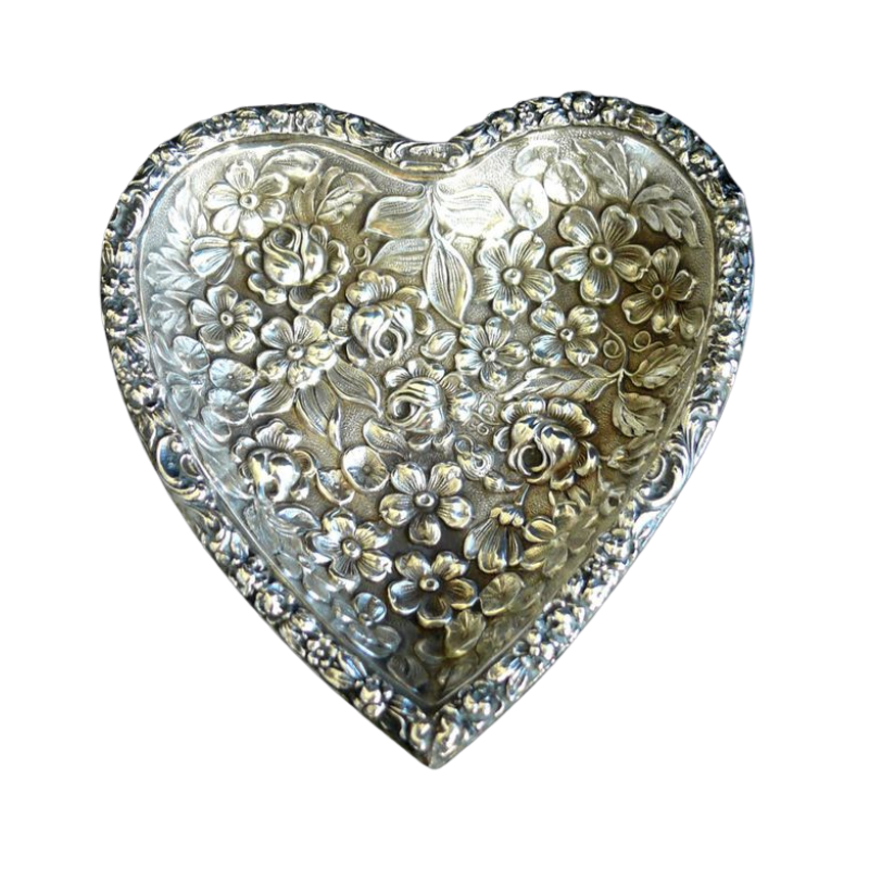silver heart with flowers