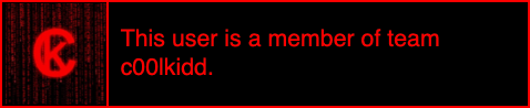 This user is a member of team c00lkidd. This user is a member of team c00lkidd.