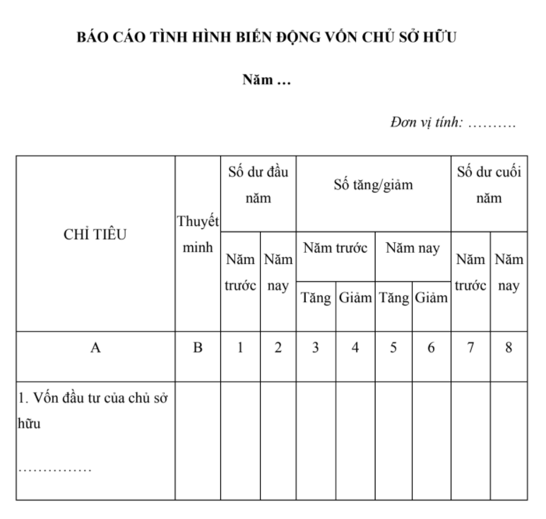 Nội dung báo cáo vốn chủ sở hữu