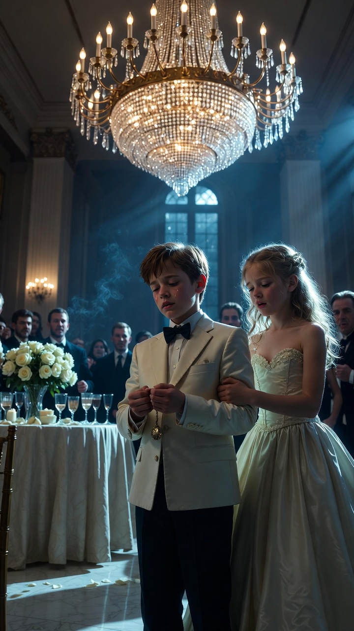When the Boy Stopped Beneath the Chandelier, a Silent Girl Grabbed Her Father’s Arm — The Charm He Carried Exposed a Secret That Froze the Wedding Hall
