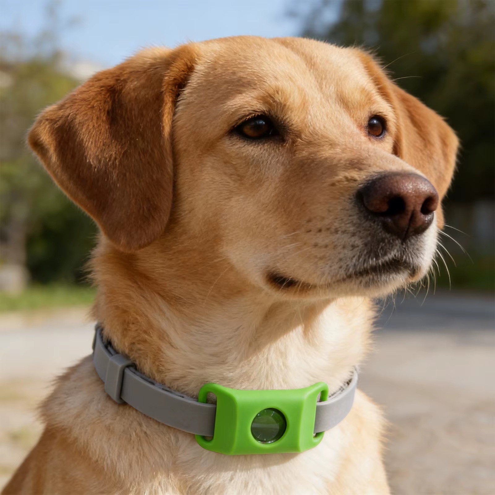 Dog wearing the Cedarfur flea & tick pendant