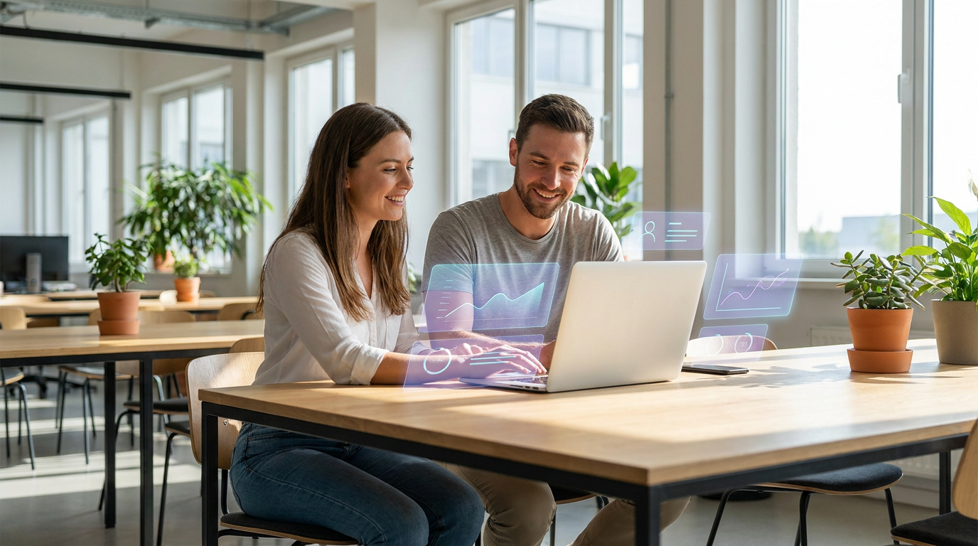A small business owner and a content creator using AI tools, symbolizing the accessibility of Claude Sonnet 5 for various applications.