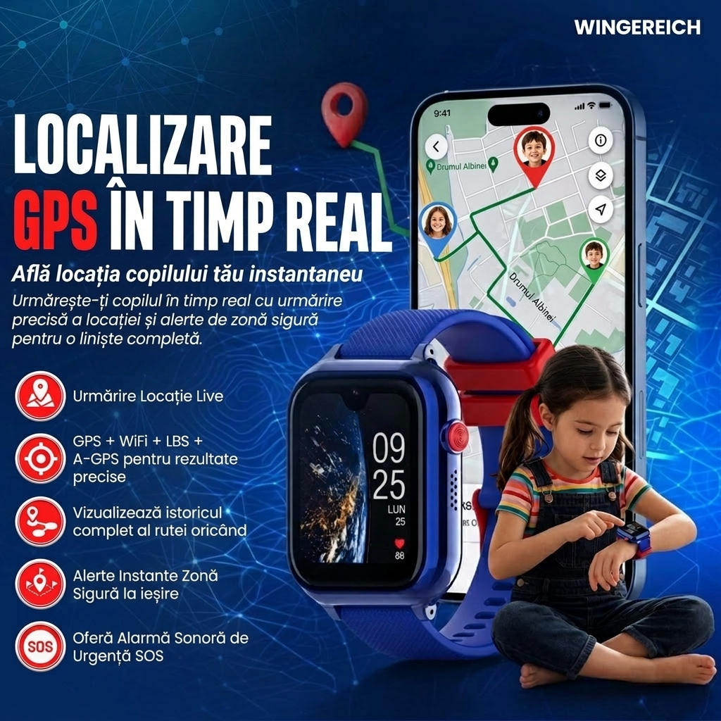 Ceas smartwatch Wingereich copii AI albastru