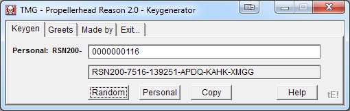 a keygen for Reason showing its features