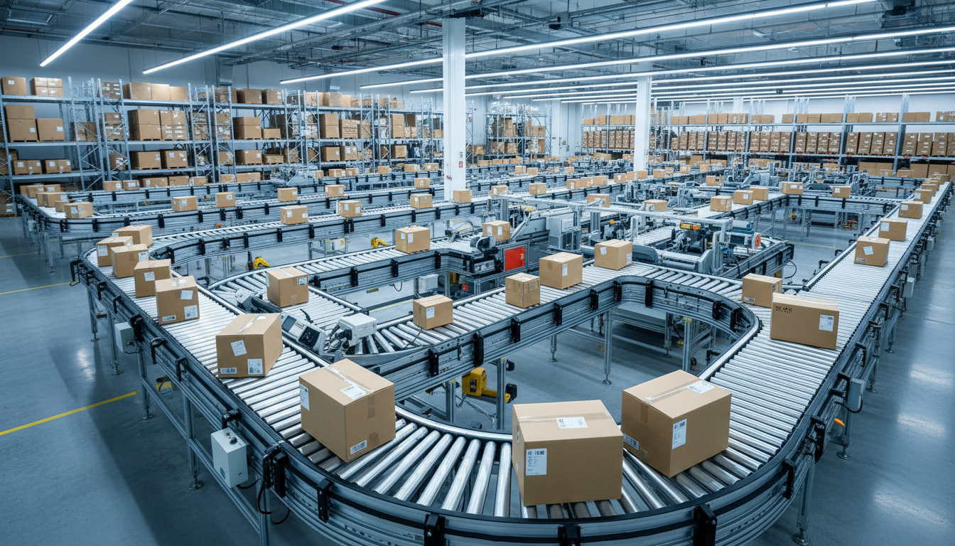 Modern warehouse fulfillment center met geautomatiseerde systemen