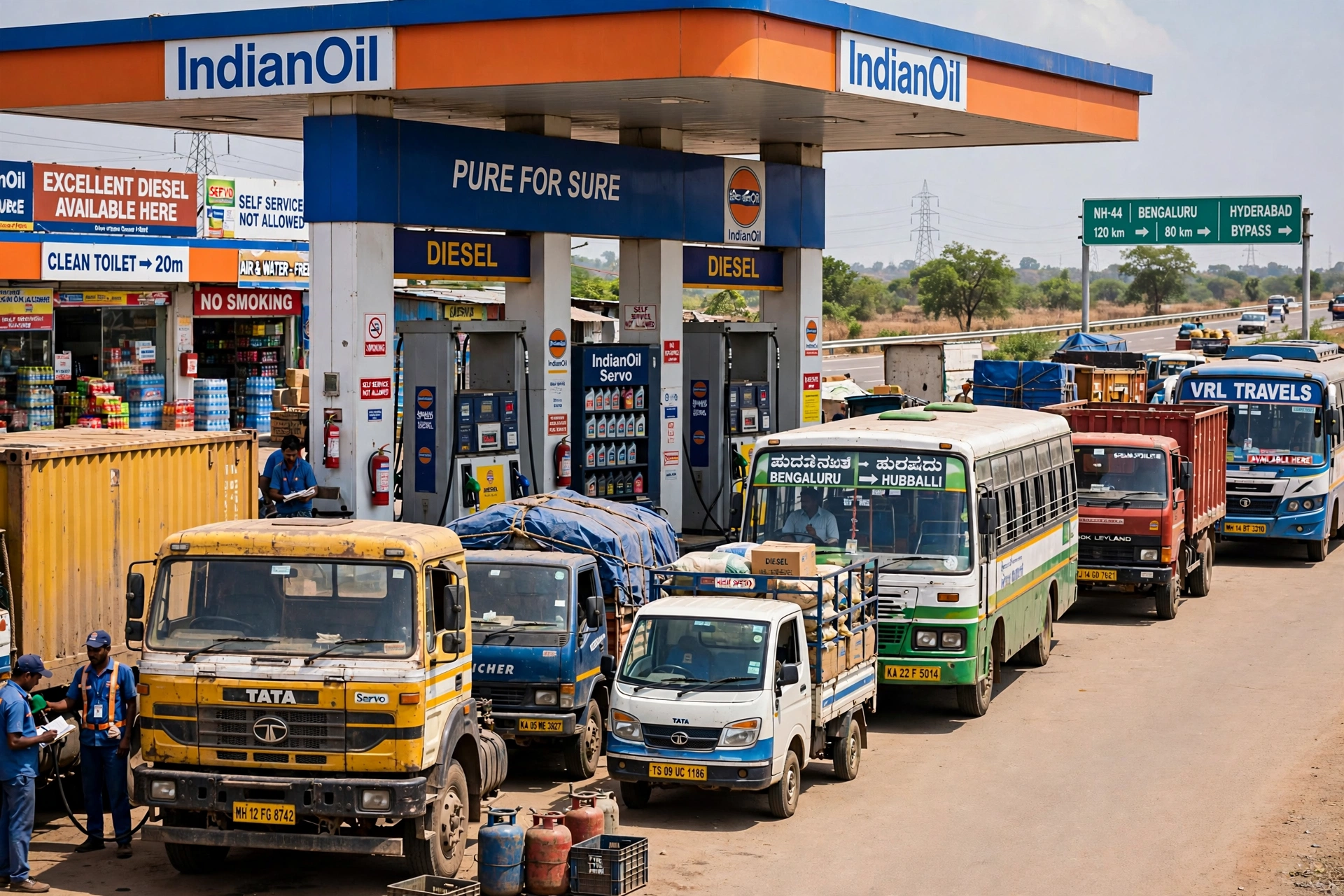 Diesel refuelling of a commercial truck at Tatya Petroleum, best diesel station in Latur