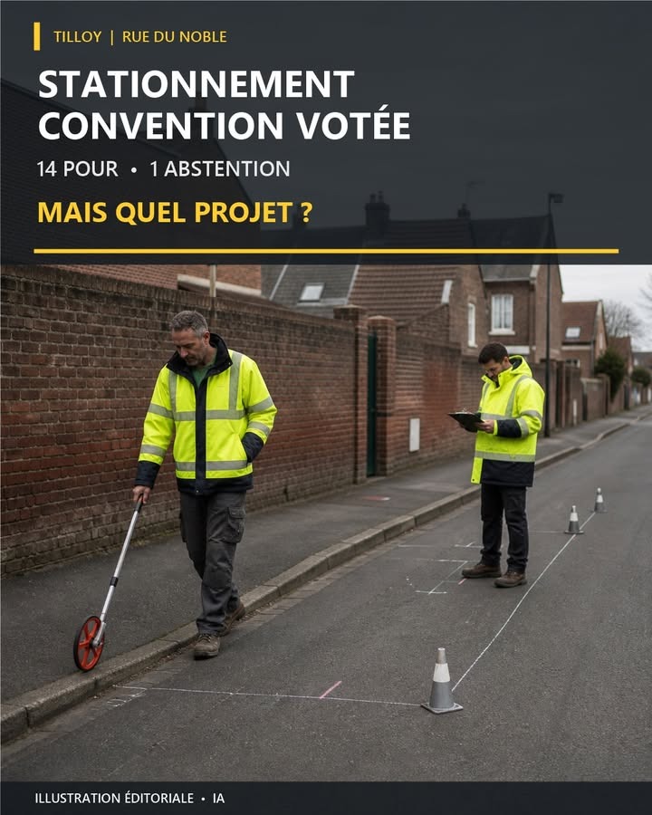 Deux hommes en gilets haute visibilité mesurent une rue avec un détecteur et des cône
