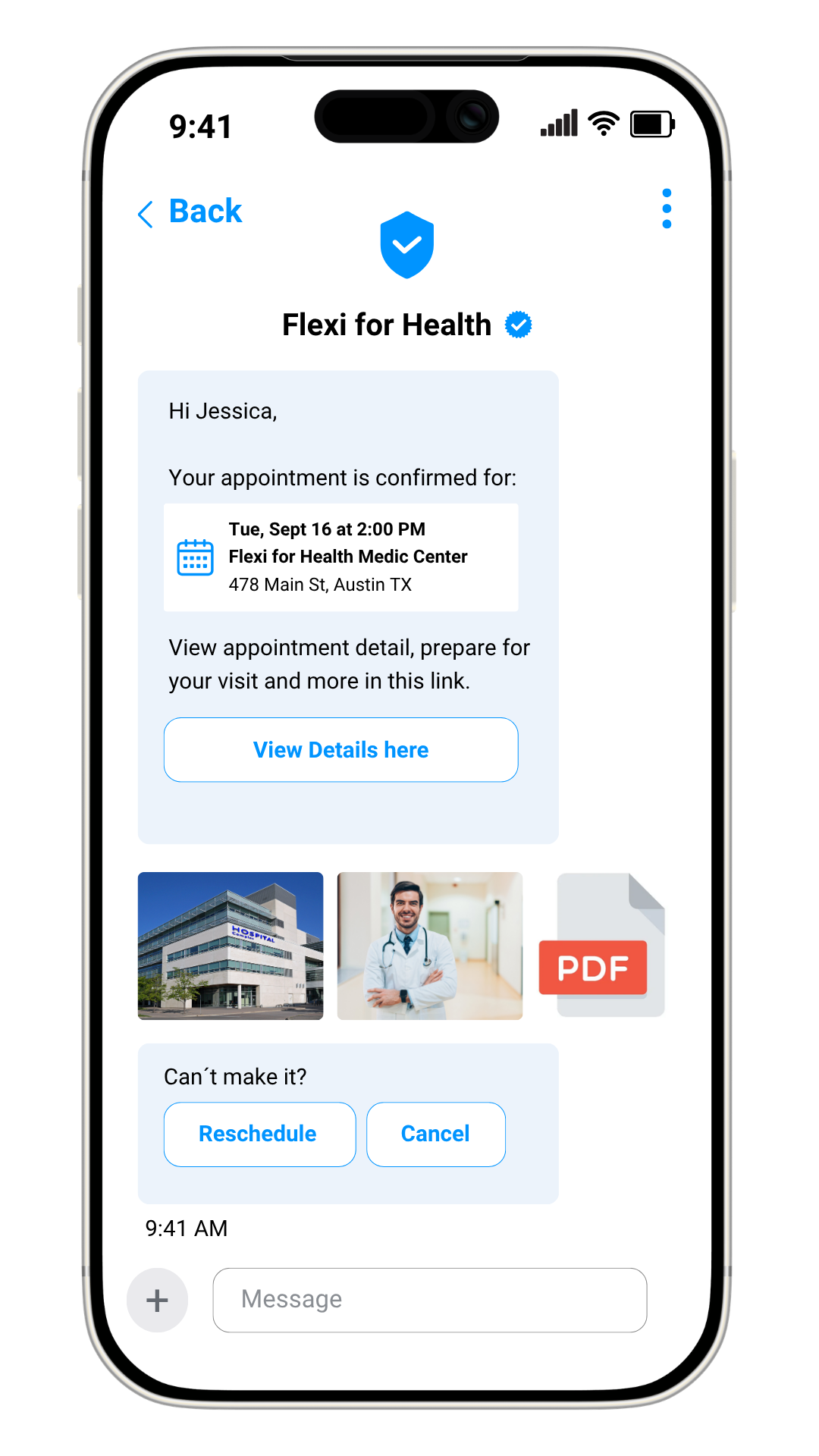 An RCS message from a verified healthcare sender