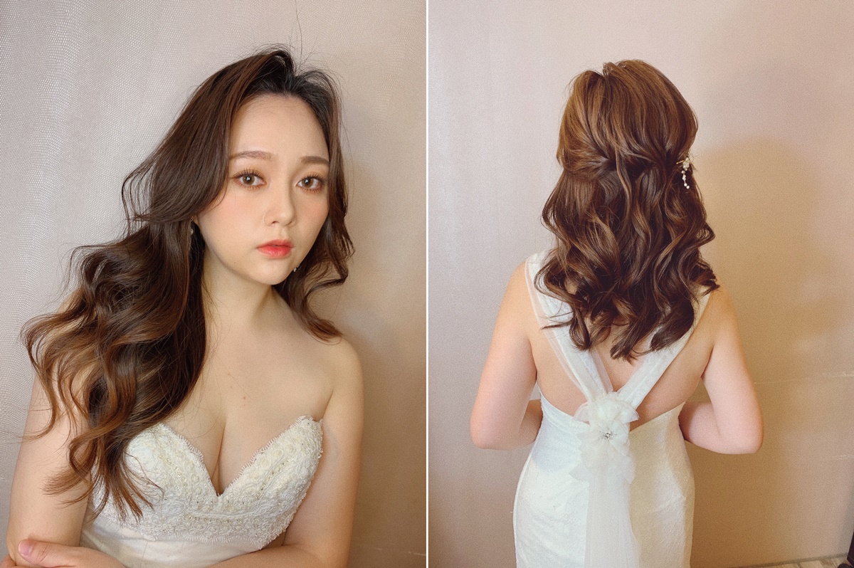 Alice 新娘秘書作品,側分長捲髮與髮型背面