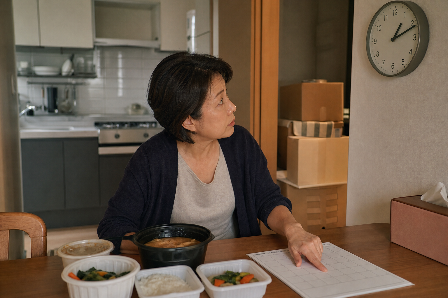 도시가스 연결 지연으로 생기는 식사비와 일정 비용을 비교하는 장면
