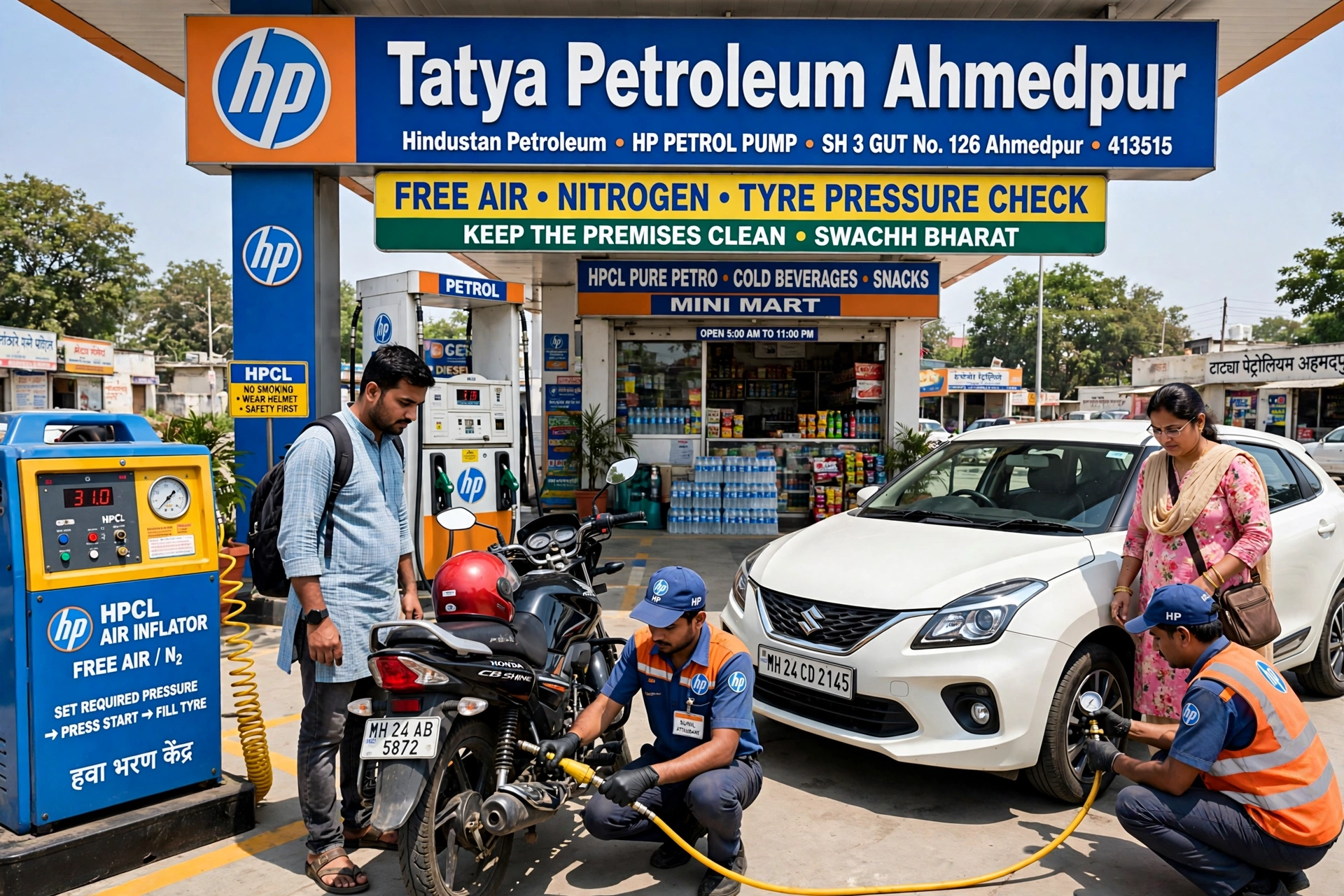 Tyre air filling at the service bay of the best fuel station in Ahmedpur