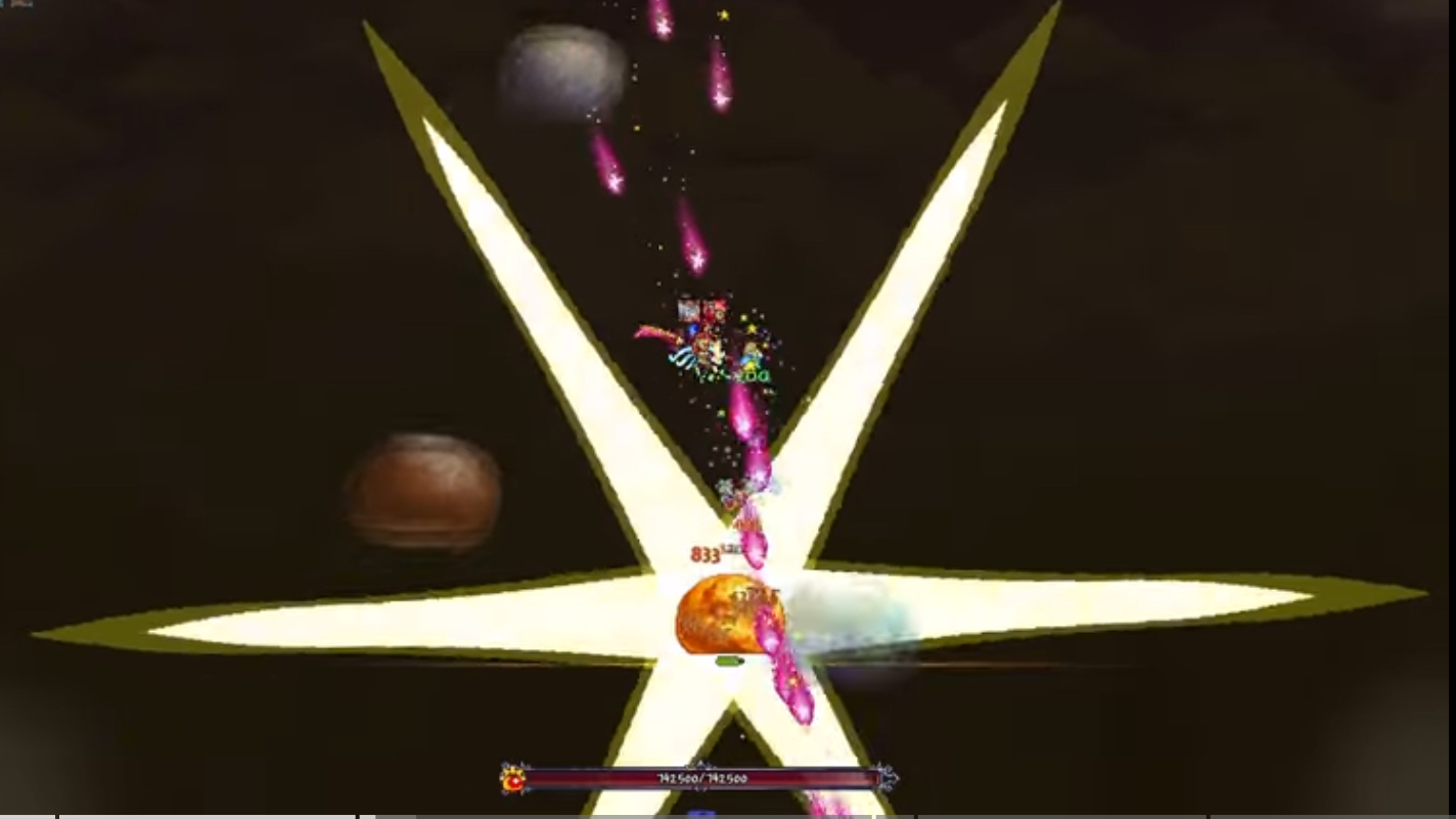  An orange slime shooting projectiles around itself.