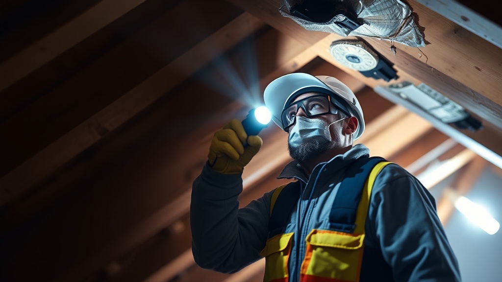 Technician inspecting attic for pest entry points in Maryville TN home