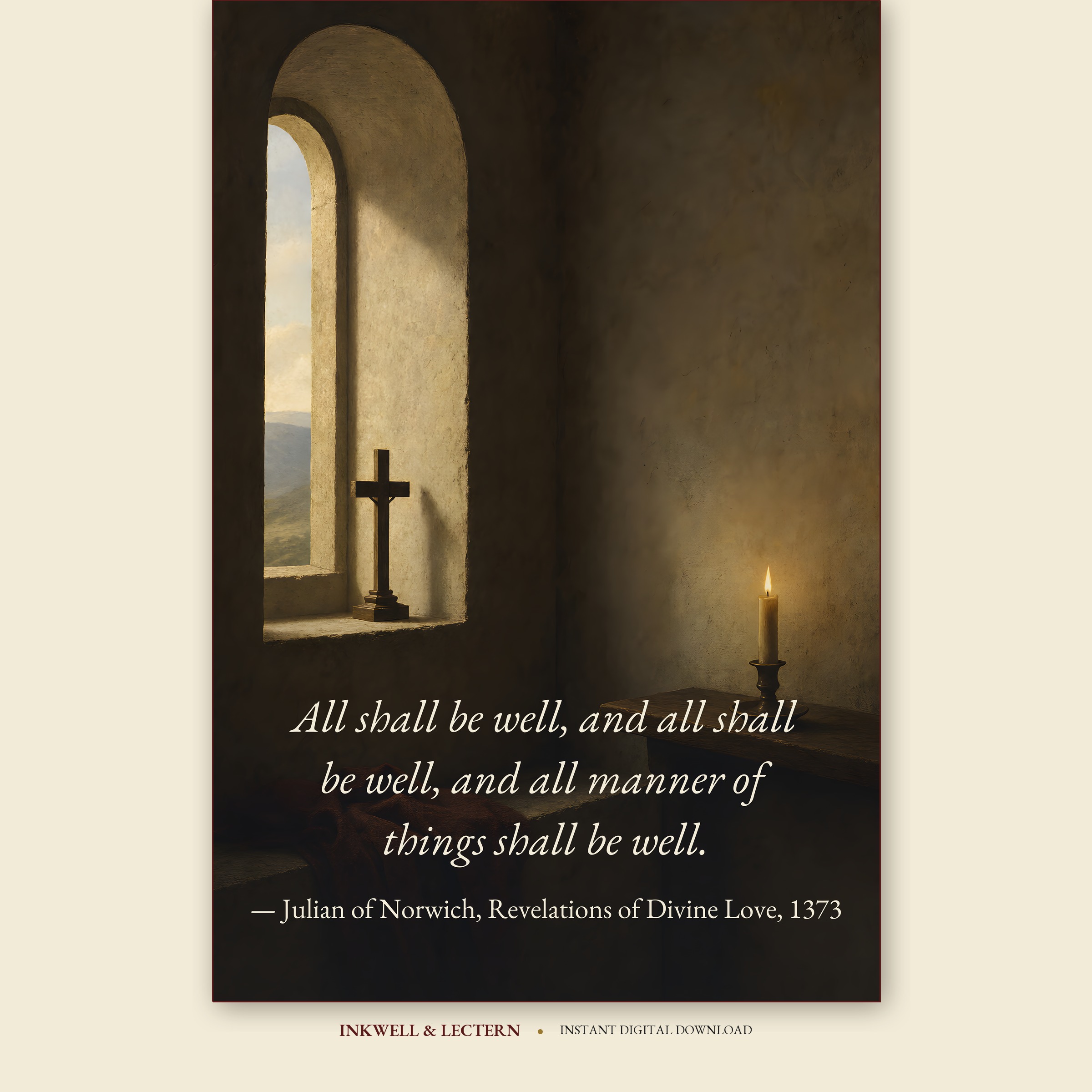 Julian of Norwich — All Shall Be Well — Christian literary quote print