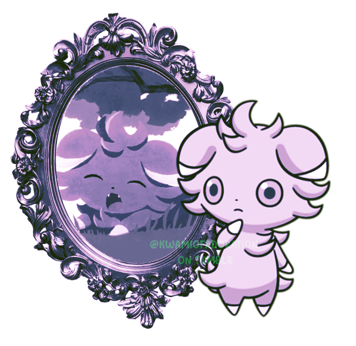 A graphic of Espurr's Dream World artwork with a fancy frame of TGC Espurr Artwork | psd credit @selysie