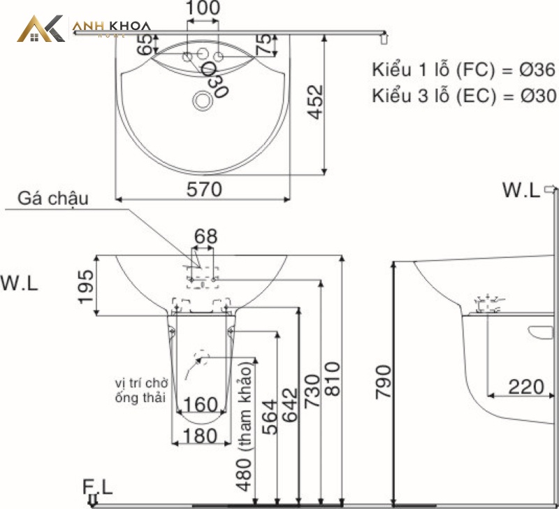 ban ve ky thuat chau rua inax treo tuong l 288v l 288vc