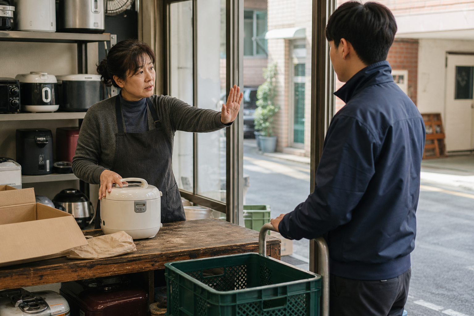 발송 전인 중고 물품의 포장을 멈추고 취소완료를 확인하는 판매자
