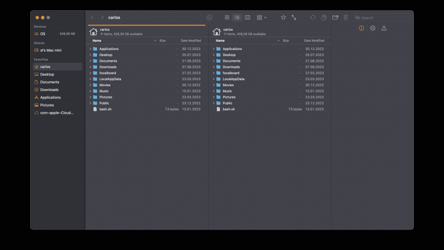 ForkLift Mac — dual-pane interface showing local files and a remote server connection