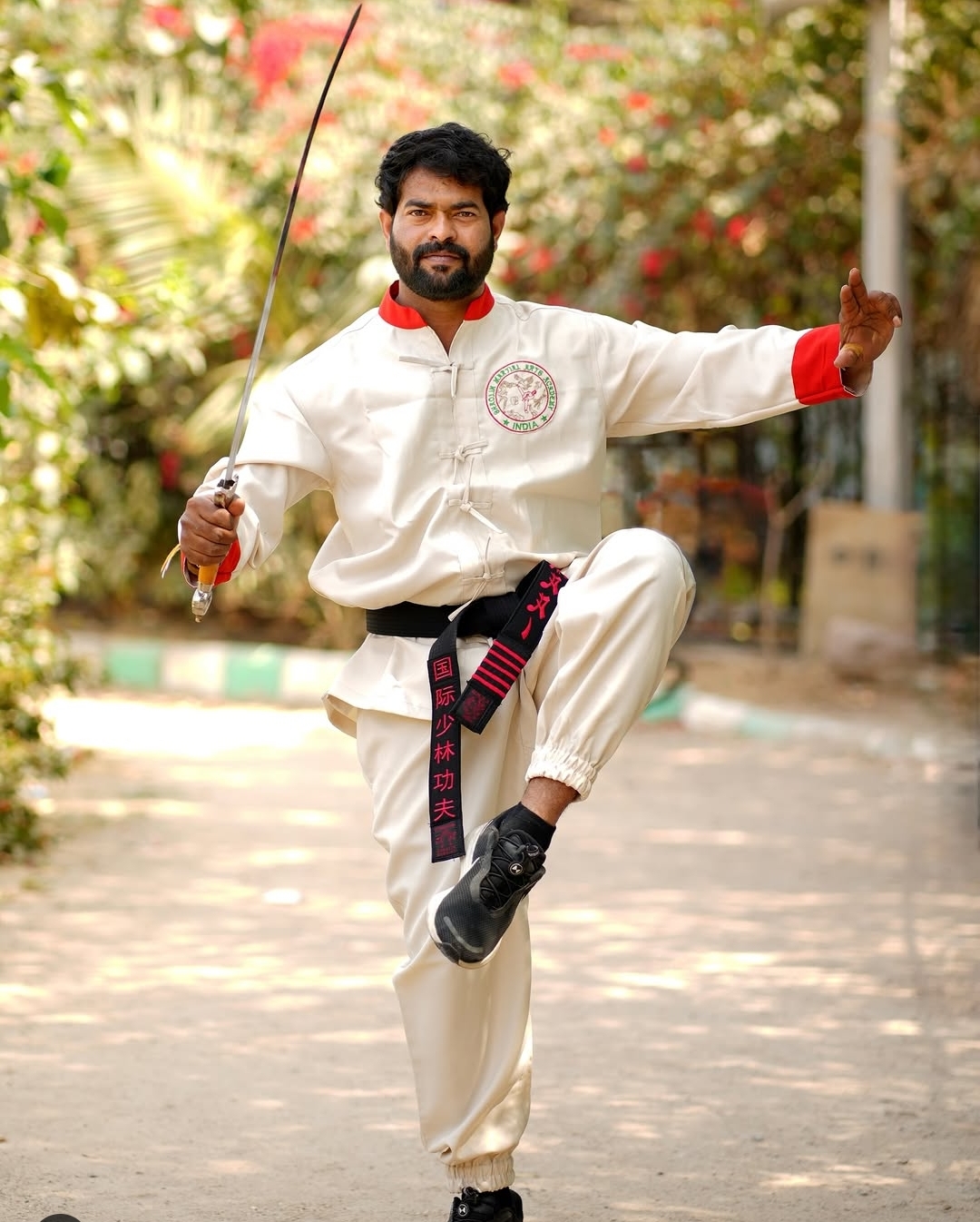 Wushu master — straight sword crane stance