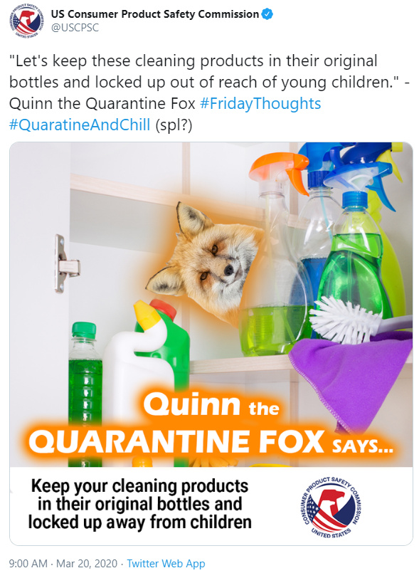 Quinn the Quarantine Fox warns about dangerous cleaning products