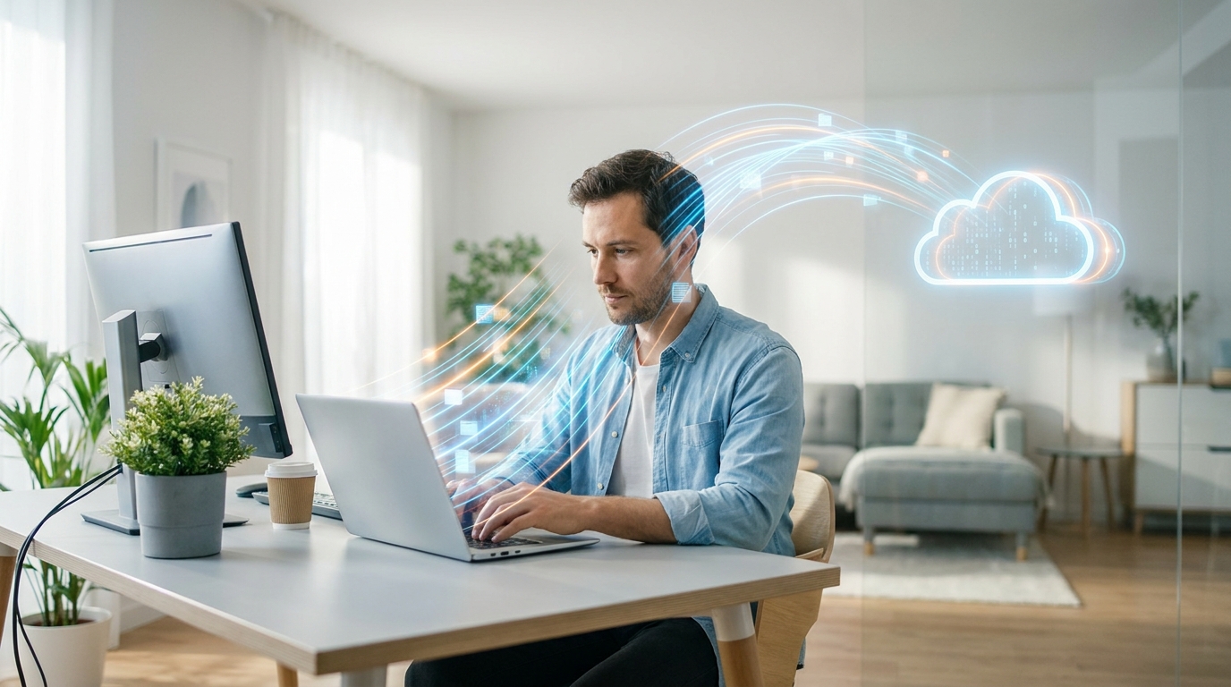 A remote developer using Google Cloud Run for efficient application deployment, symbolizing cloud deployment options.