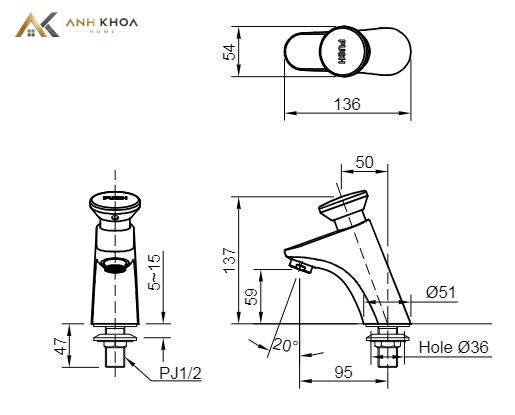 voi chau 1 duong lanh Inax LFV-P02B