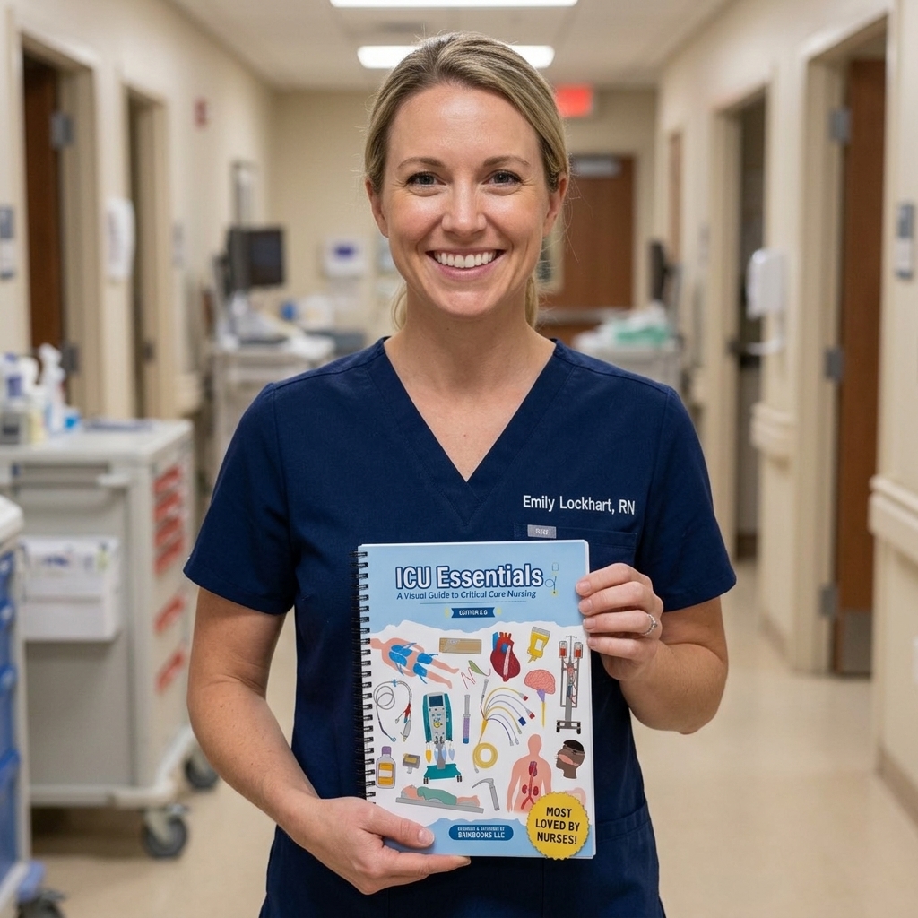 Emily Lockhart, RN holding ICU Essentials book