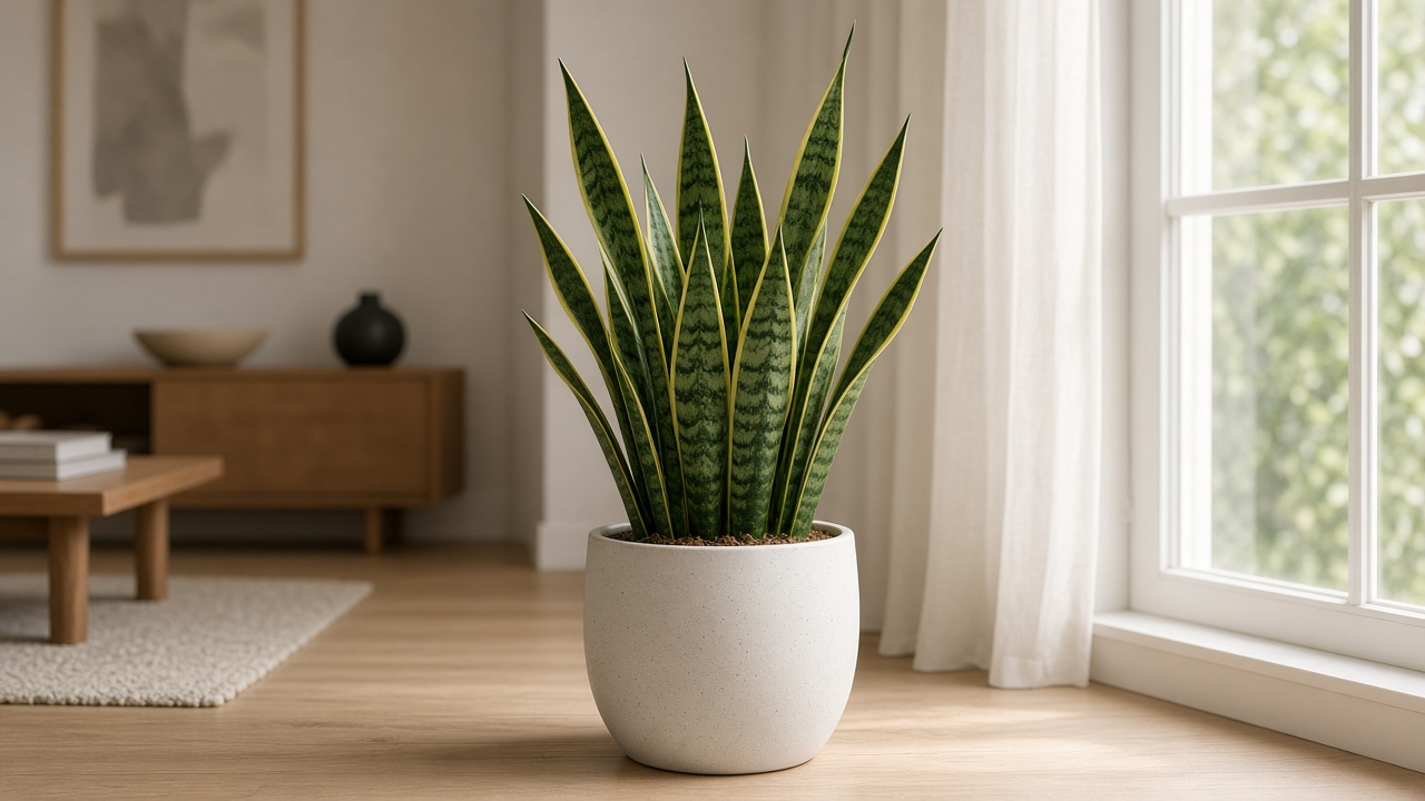 Sansevieria lengua de suegra en maceta con luz filtrada