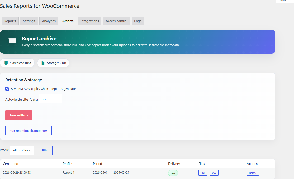 Pro — Archive tab