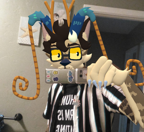 a photograph of the webmaster, drawn over in Paint 3D to look like his fursona