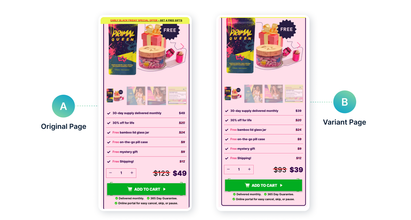 Primal Queen subscription vs one-time pricing before/after