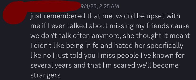chem recalling a time when he was venting about missing his old friends and being scared that they are going to fall apart, while melody makes it about herself and assumes that he hates her and the group chat despite him not even mentioning her or that he hated her