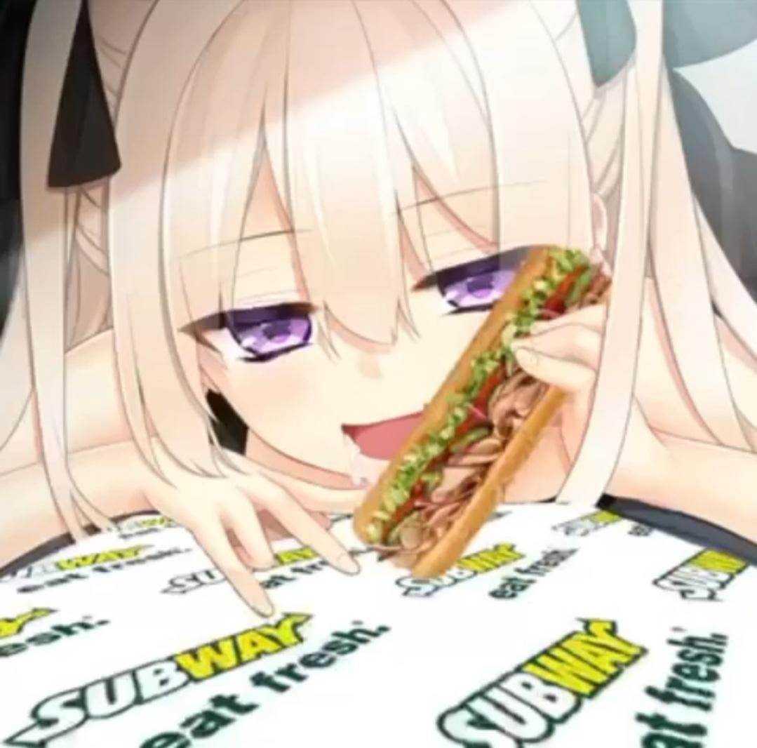 Color Subway eat fresh 1girl, black hair bowribbon, blonde hair, cum in  mouth, drool, eyebrows visible through hair, hair between eyes, hand on  penis, handjob, holding penis, looking at viewer, open mouth,