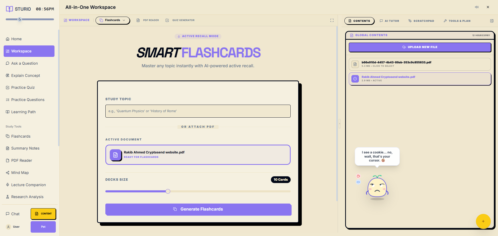 Free AI flashcard generator and practice quiz maker from PDF textbook