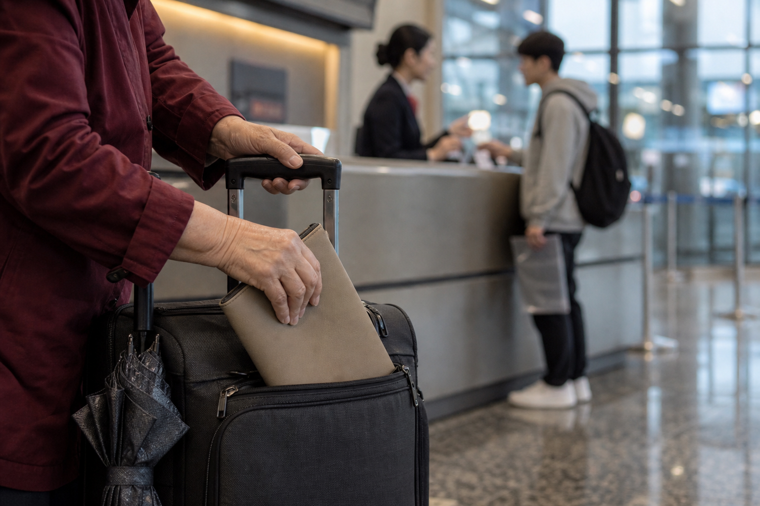 항공편 결항 확인과 숙소 손해 증빙을 준비하는 여행자
