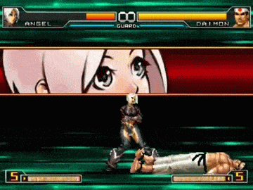 Angel from the King of Fighters gestures to her millions... and millions of fans, dashes to one side of the screen, then the other, then drops The People's Elbow on Daimon's roody-poo candy ass... if you smellalalalala what The Angel is cooking!