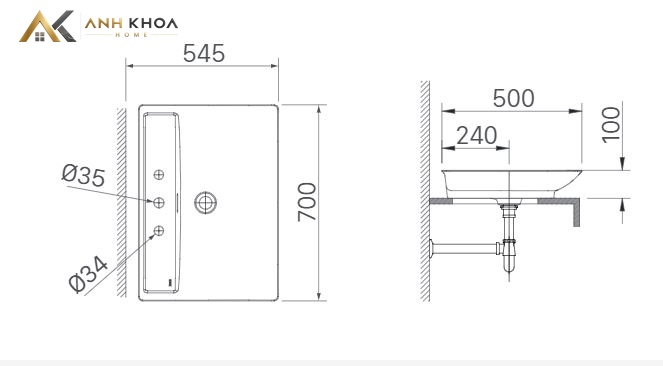 Bản vẽ kỹ thuật Chậu rửa đặt bàn Inax AL-S630V