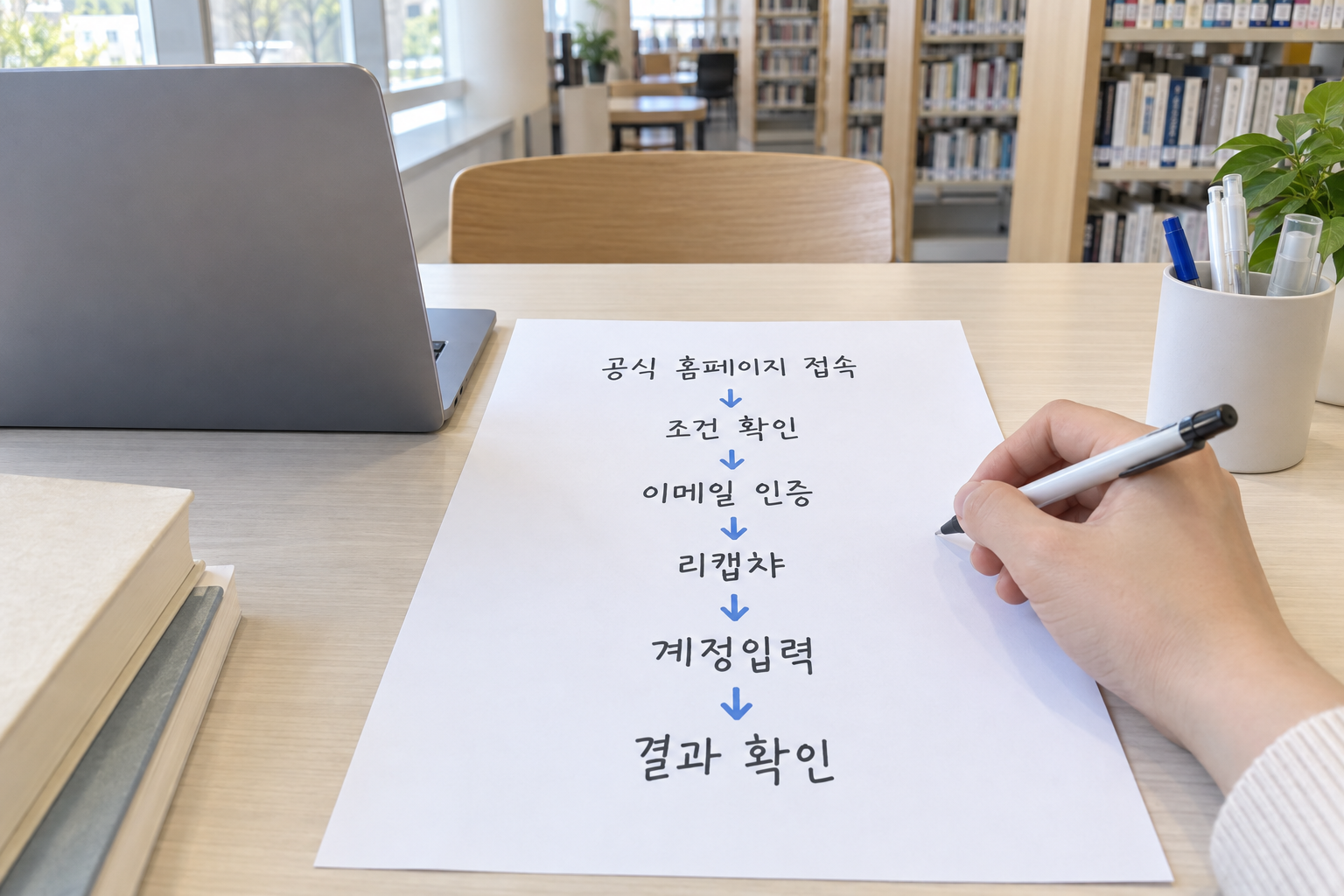 공식 접속부터 인증 후 계정입력과 결과 확인까지 이어지는 조회 순서