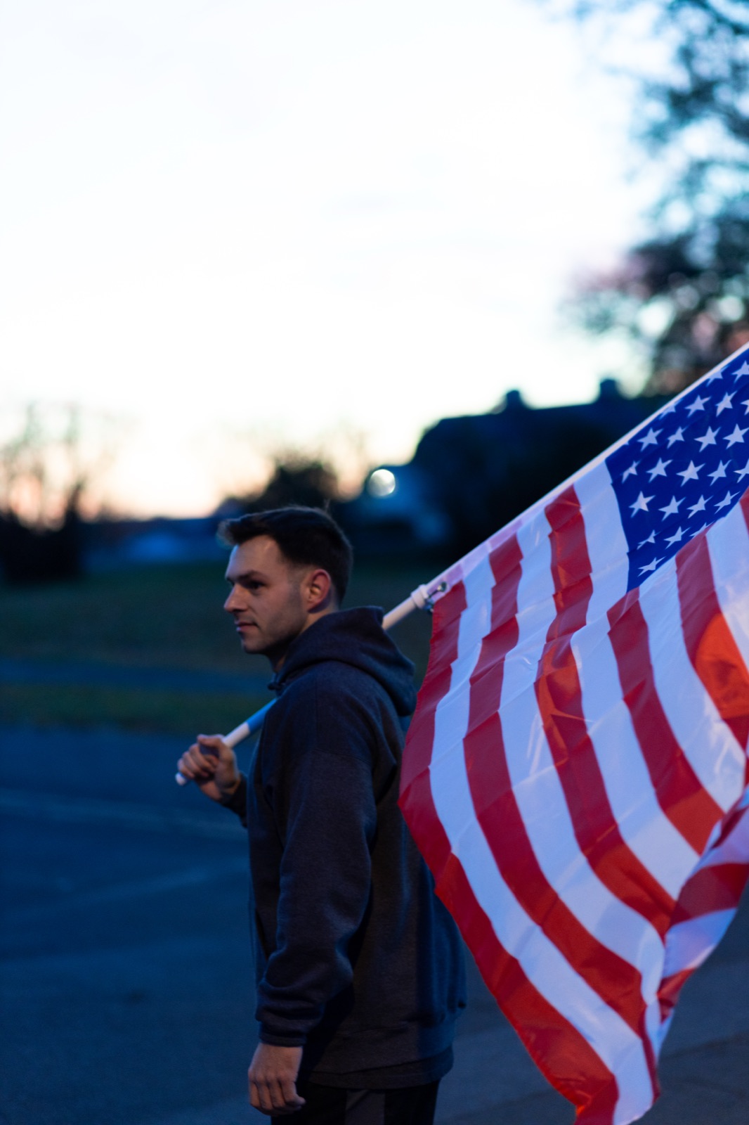 Flag catching the evening light