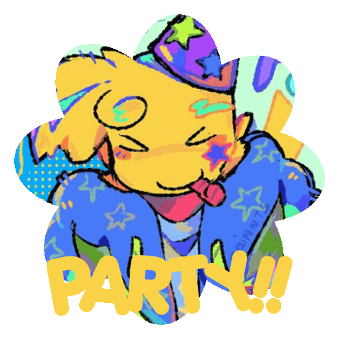 art credit: HYPERFIXATER on pinterest, alt text: PARTY!!