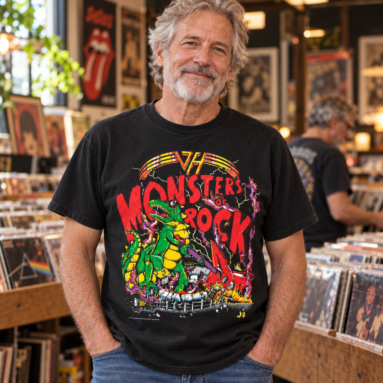 1988 Texxas Jam Monsters of Rock Retro T-Shirt — Black — illustrative wearing view